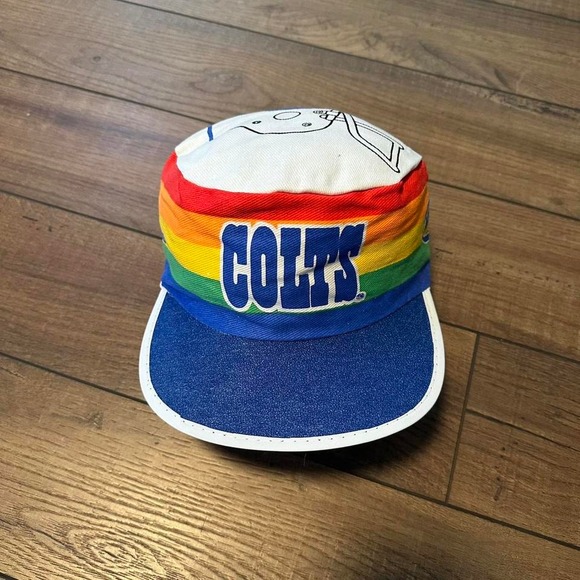 Vintage 80s Indianapolis colts rainbow painters cap‎ pill box hat OSFM - Picture 1 of 8